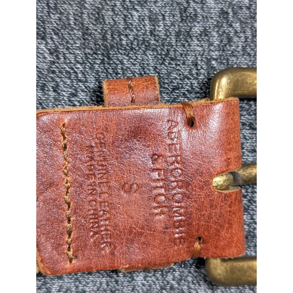 Abercrombie & Fitch Brown Braided Leather Belt Brass Buckle Moose Logo Small